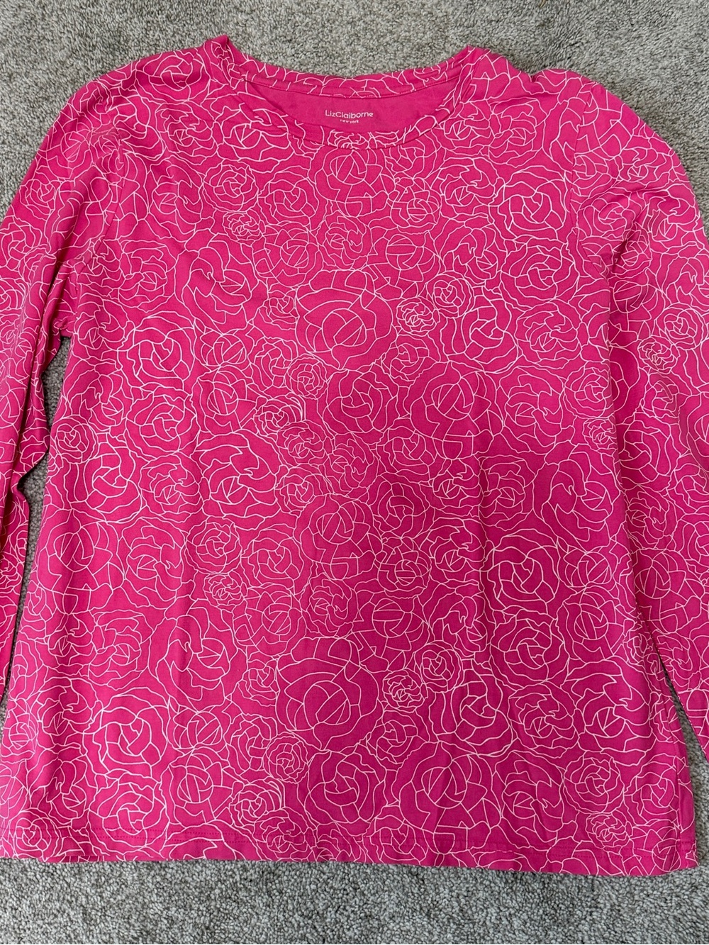 Liz Claiborne Hot Pink Floral Outline Long-Sleeve Tee